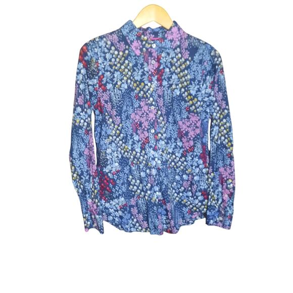 Talbots Womens Blue Floral Print Long Sleeve Button Front Top Size M - Picture 1 of 5